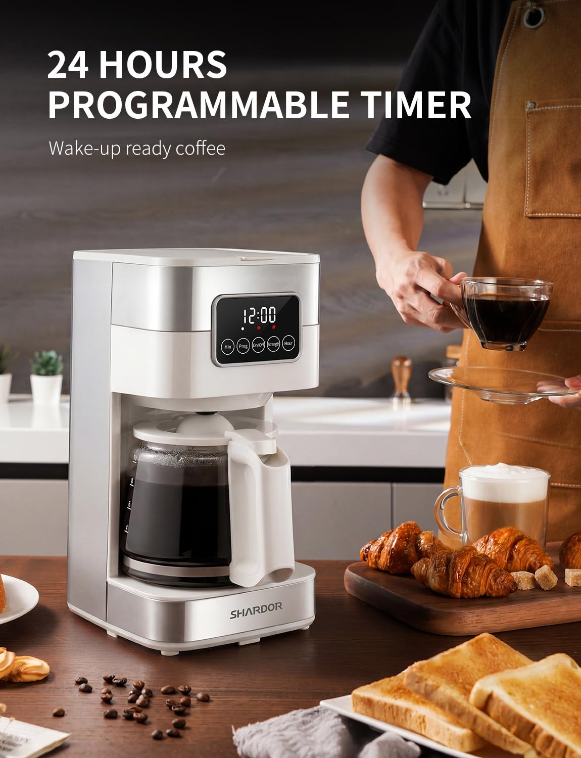 SHARDOR 10-Cup Programmable Coffee Maker, Regular & Strong Brew Drip Coffee Machine for Home and Office, Auto Shut Off, Permanent Filter