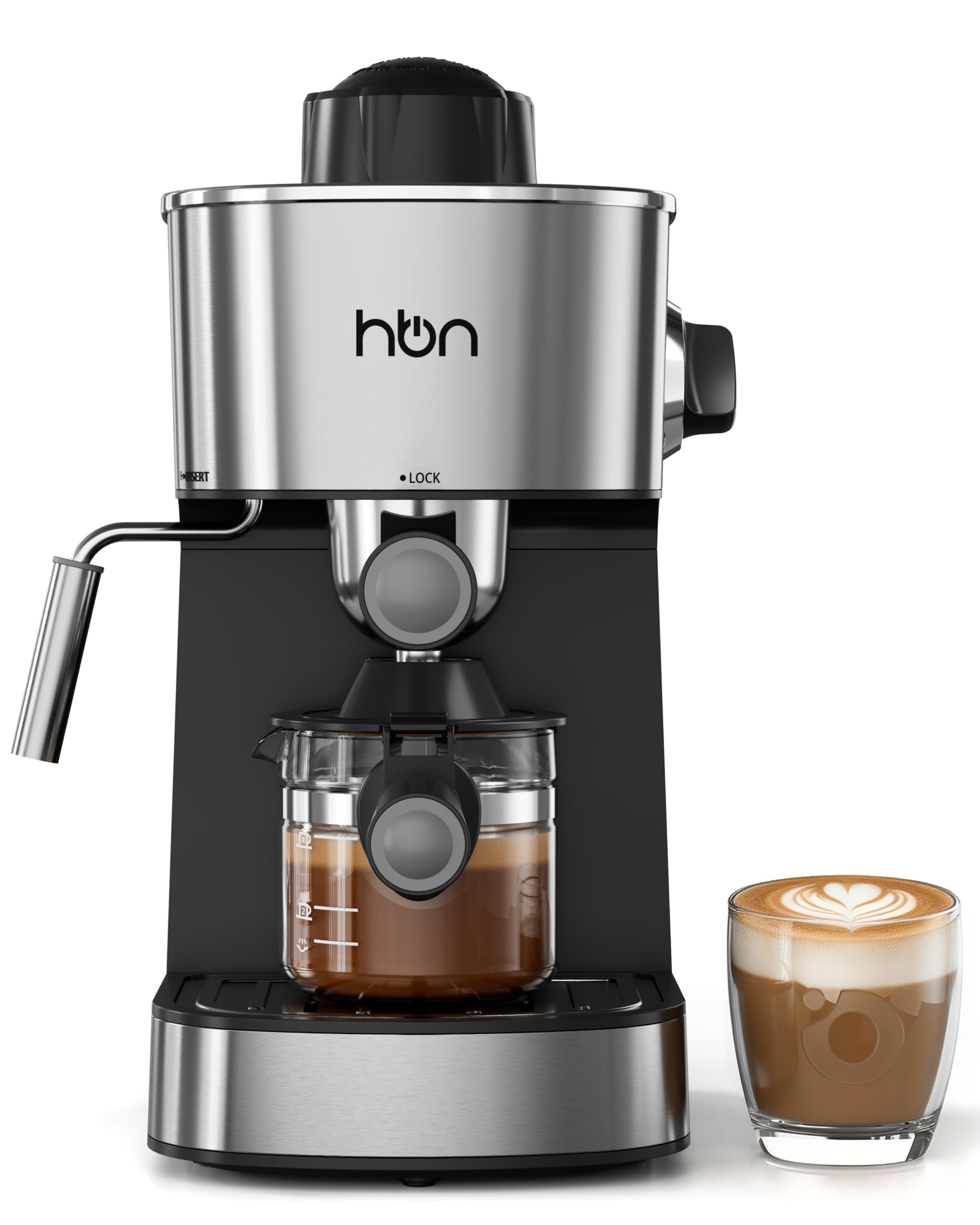 HBN Espresso Machine, 3.5Bar Cappuccino & Latte Maker, 2-4 Cup Stainless Steel Coffee Machine with Milk Frother, 800W Espresso Machine Maker with Steamer, Compact Coffee Maker for Home and Office