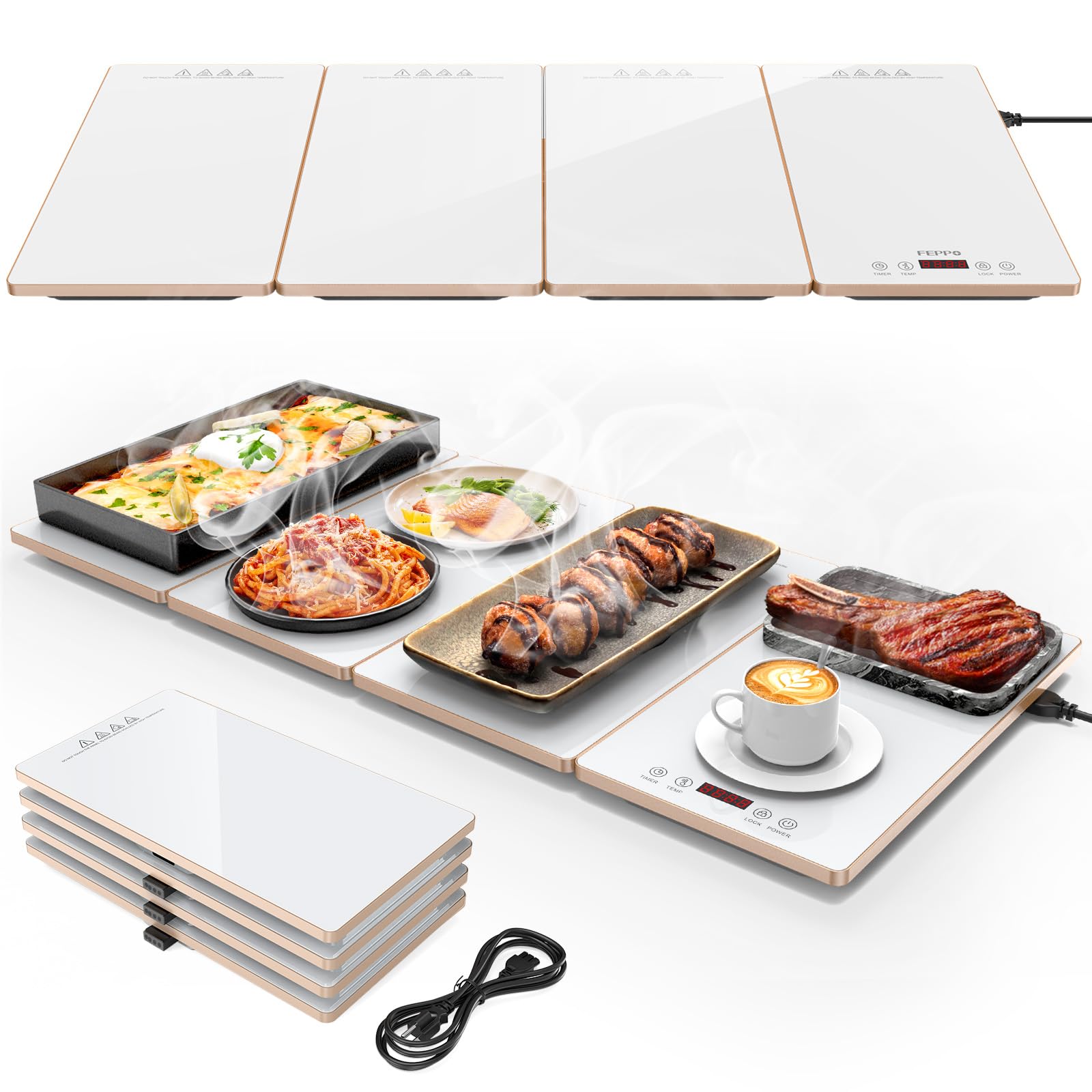 FEPPO 4-in-1 Electric Food Warming Tray for Serving