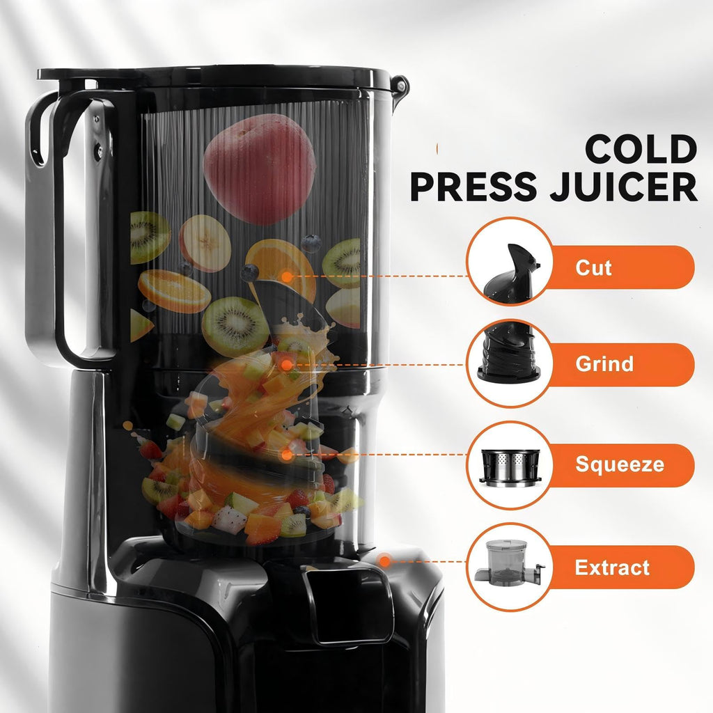 KMFurnila Slow Masticating Juicer Machines, Cold Press Juicer with Safety Lock & Reverse Function, 4.25" Feed Chute for Whole Fruits & Vegetables, High Juice Yield