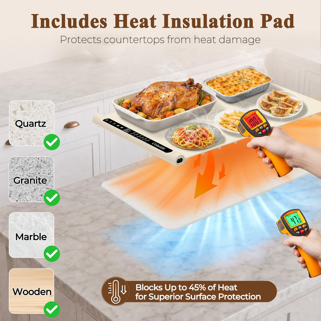 Electric Food Warming Mat with Heat-Resistant Pad