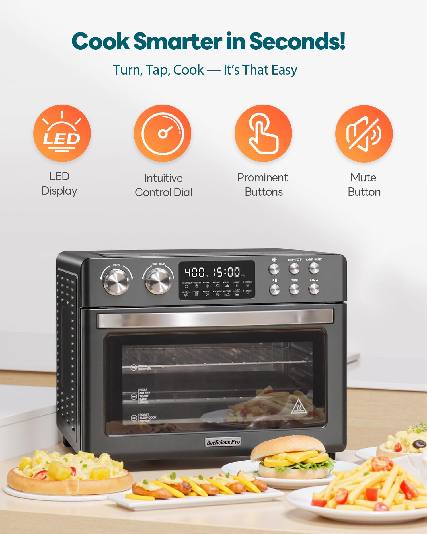 28QT Air Fryer Toaster Oven Combo, Large Countertop Oven with Next-Gen HeatWave Convection, 3-Layer Cooking, Black