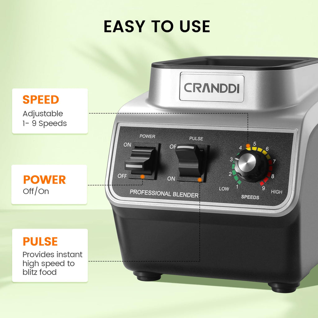 CRANDDI 1500W Commercial Blender with 80 oz Pitcher