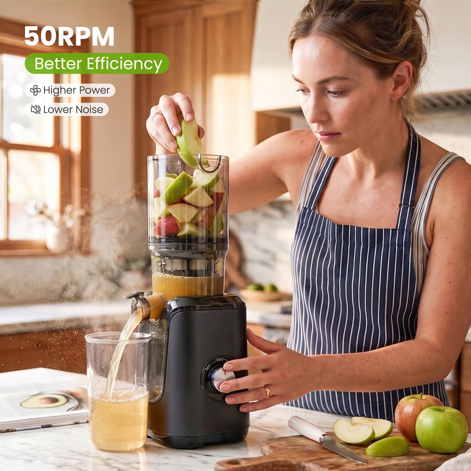 KMFurnila Slow Masticating Juicer Machines, Cold Press Juicer with Safety Lock & Reverse Function, 4.25" Feed Chute for Whole Fruits & Vegetables, High Juice Yield