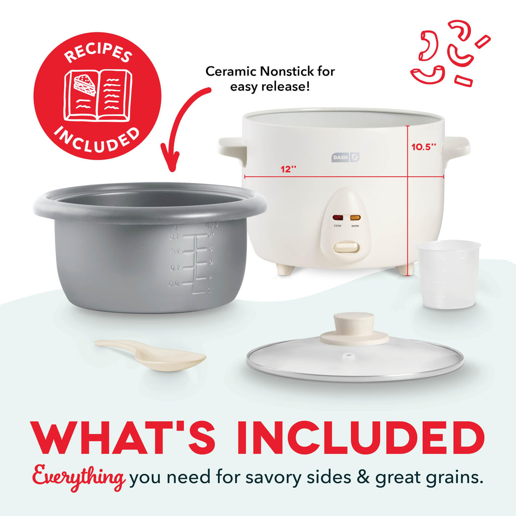 DASH Mini Rice Cooker Steamer with Removable Nonstick Pot, Keep Warm Function & Recipe Guide, One Half Quart, for Soups, Stews, Grains & Oatmeal