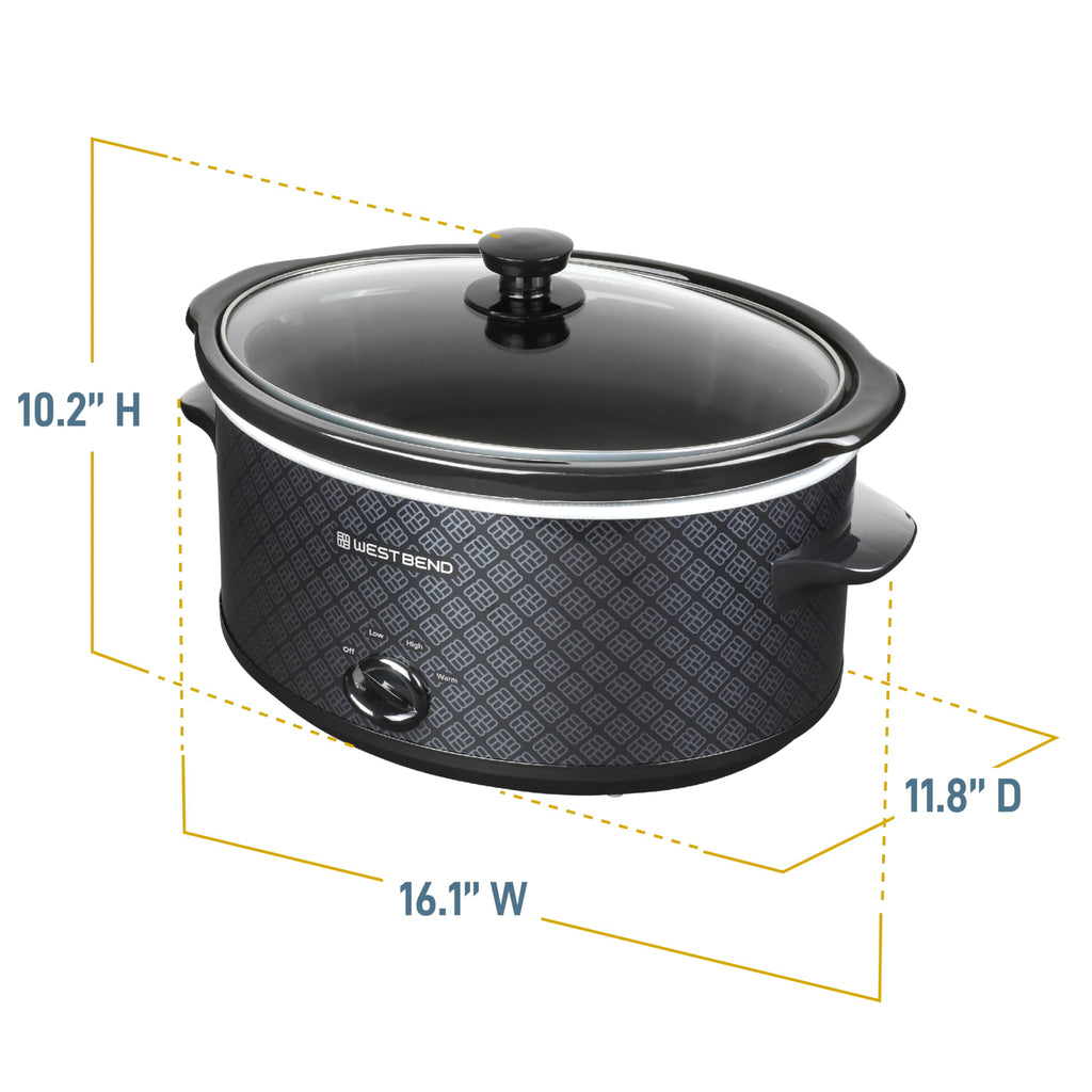 West Bend 6-Quart Manual Crockery Style with Dishwasher Safe Oval Ceramic Crockpot and Glass Lid Two Temperature Settings Plus Keep Warm