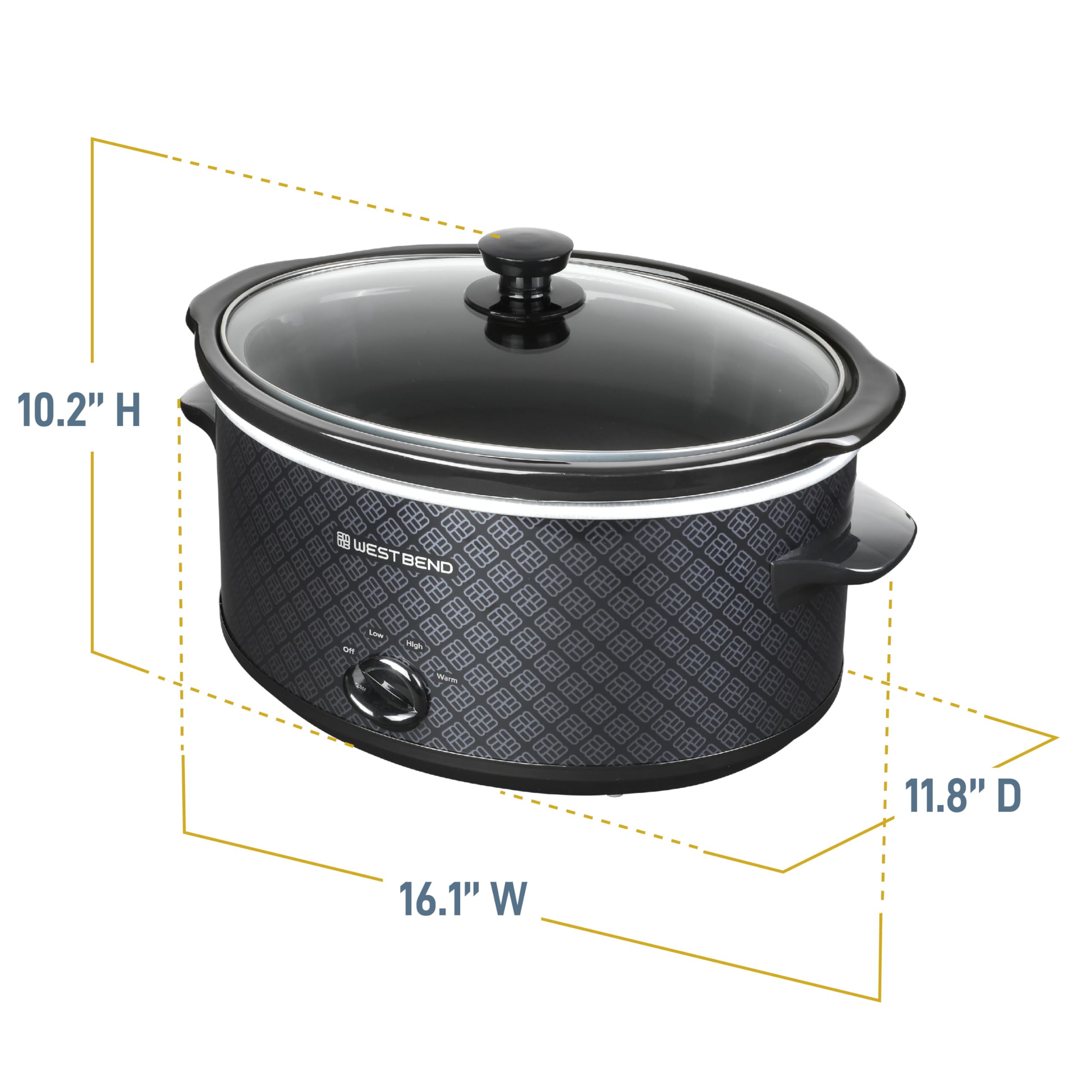 West Bend 6-Quart Manual Crockery Style with Dishwasher Safe Oval Ceramic Crockpot and Glass Lid Two Temperature Settings Plus Keep Warm