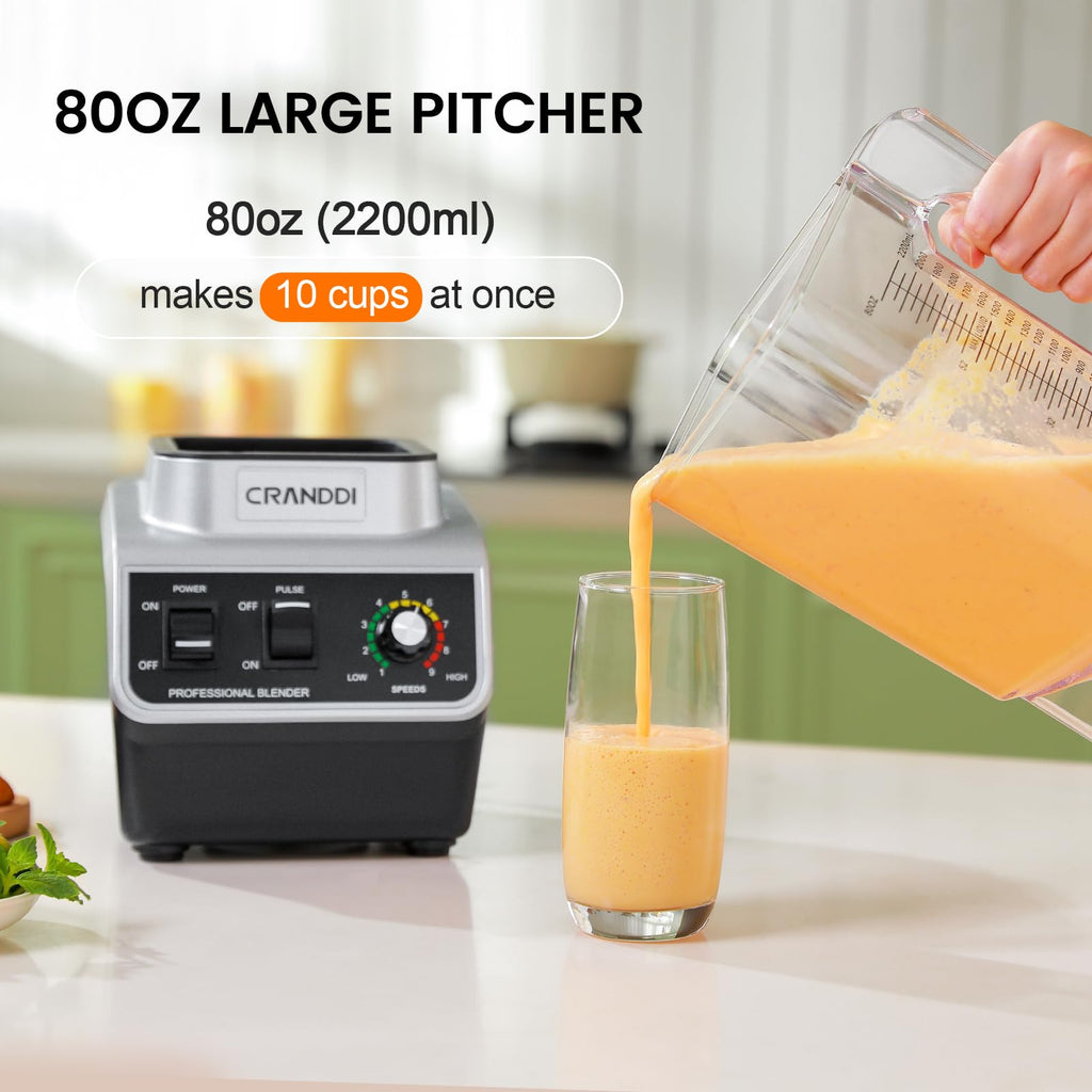 CRANDDI 1500W Commercial Blender with 80 oz Pitcher
