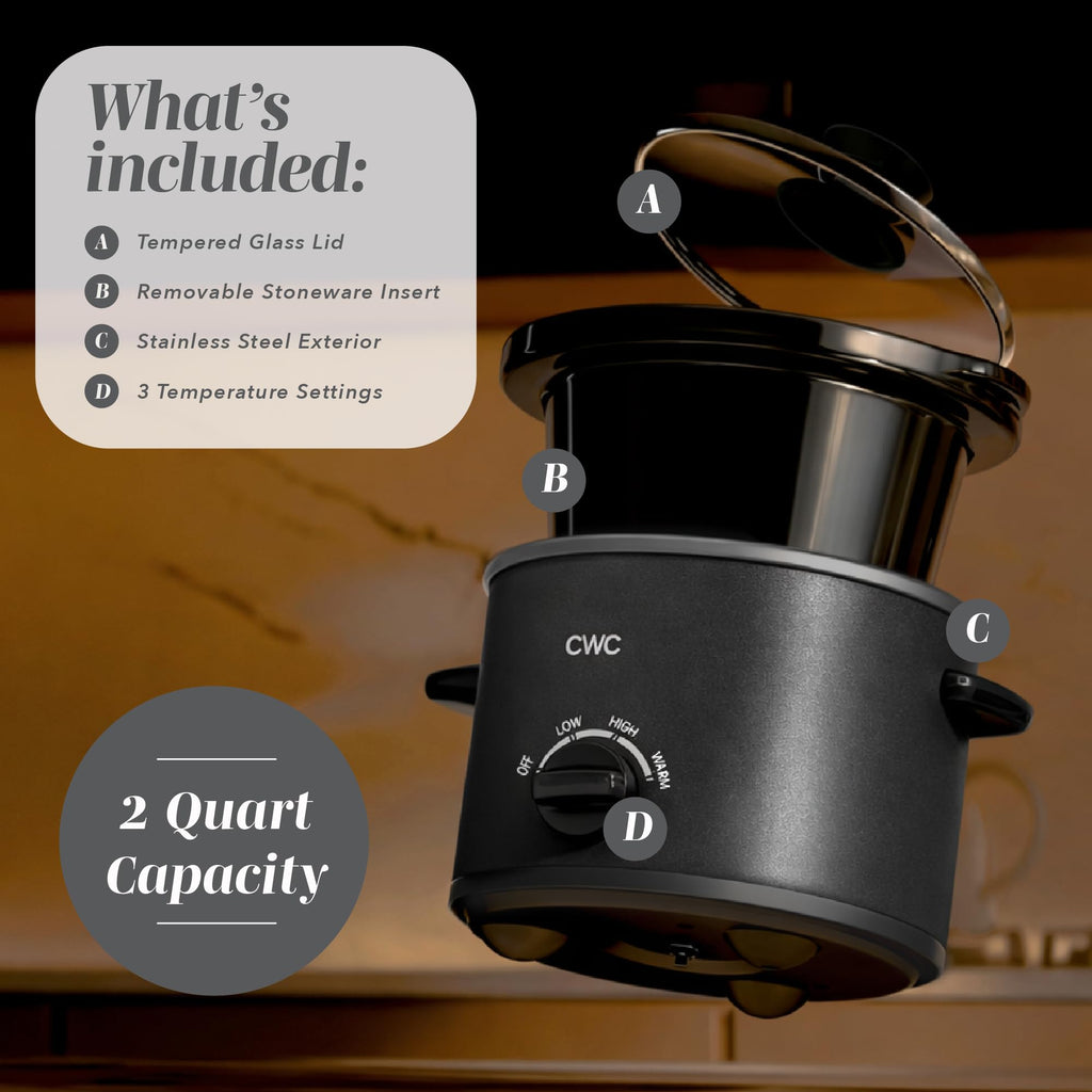 COOK WITH COLOR 2QT Mini Electric Round Slow Cooker - Adjustable Settings, Removable Stoneware Pot, Tempered Glass Lid, Dishwasher Safe, Cool-Touch Side Handles