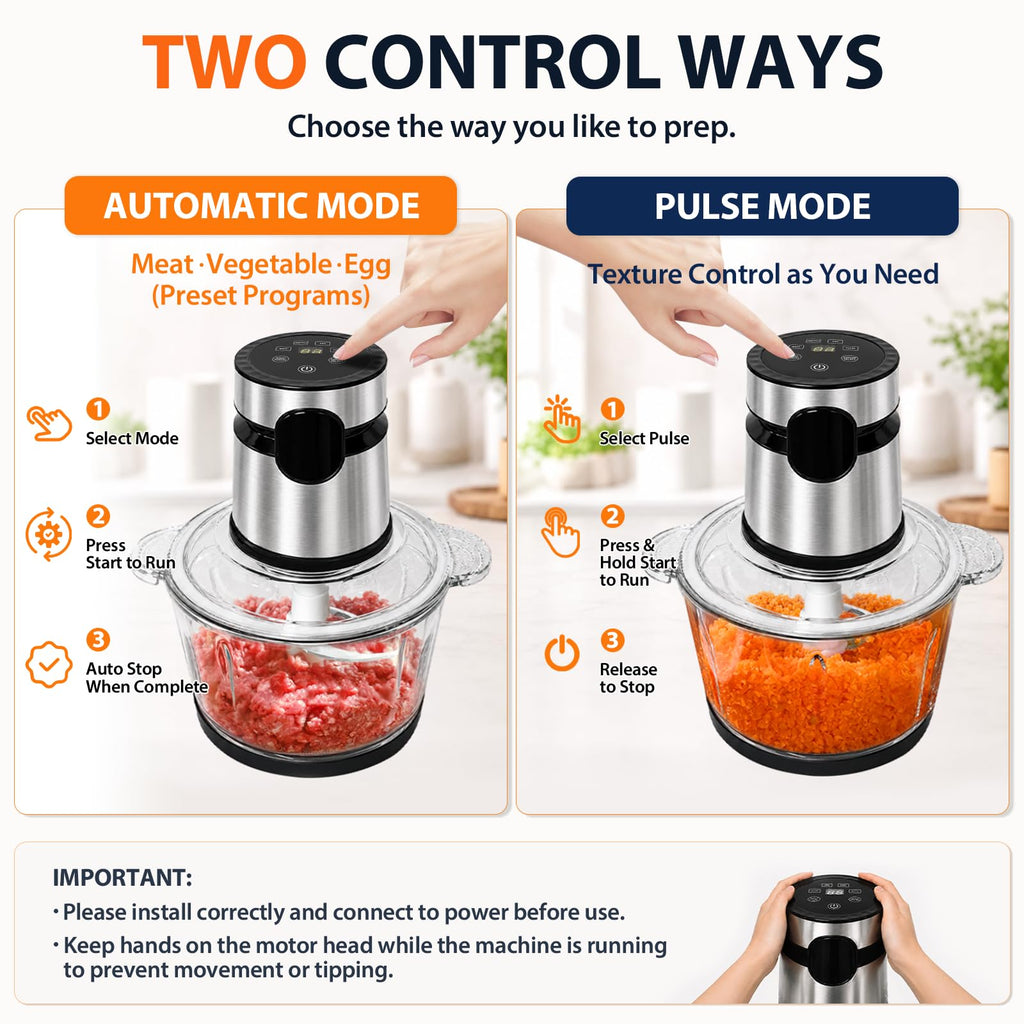 500W Touch-Control Food Processor for Meat & Vegetables