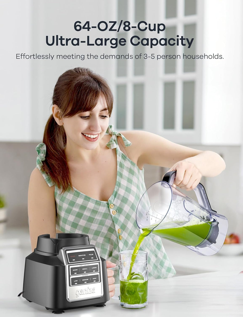 Ganiza 1800W Professional Countertop Blender for Smoothies