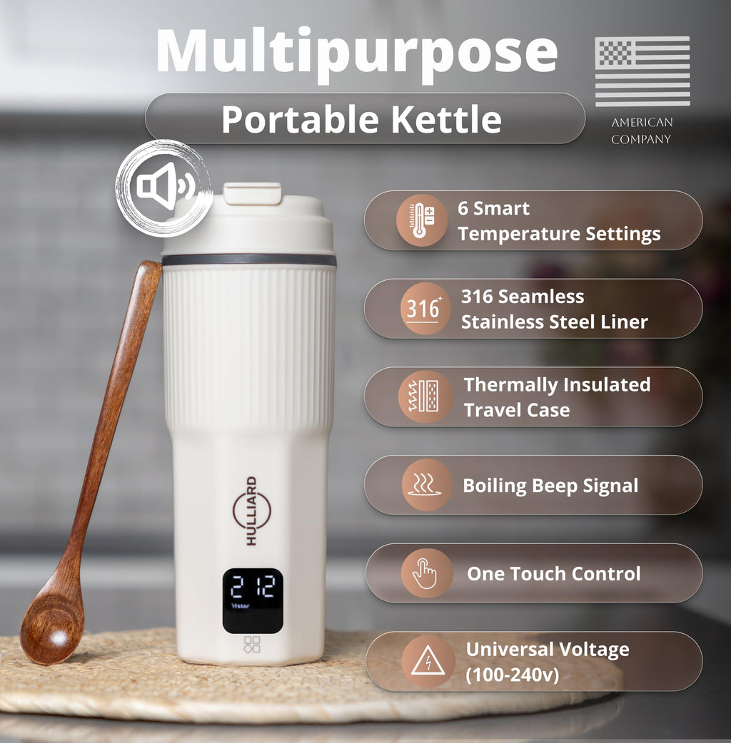 HULLIARD Travel Electric Kettle, 450ml, Dual Voltage, 316 Stainless Steel