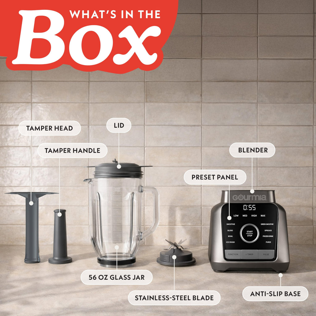 Gourmia 56 oz Digital Countertop Blender with 8 Programs
