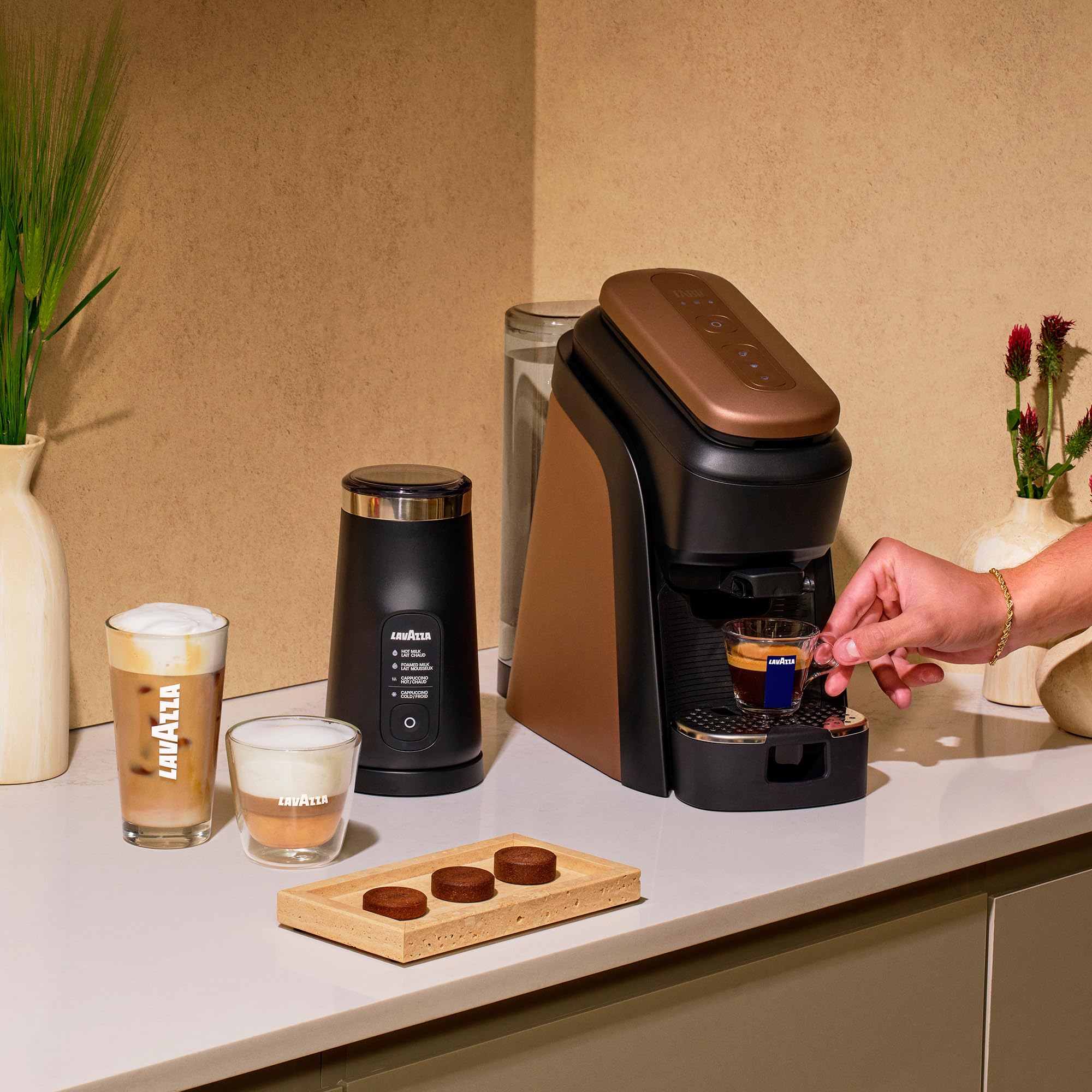 Lavazza Tablì Espresso Machine (Brown) and Milk Frother