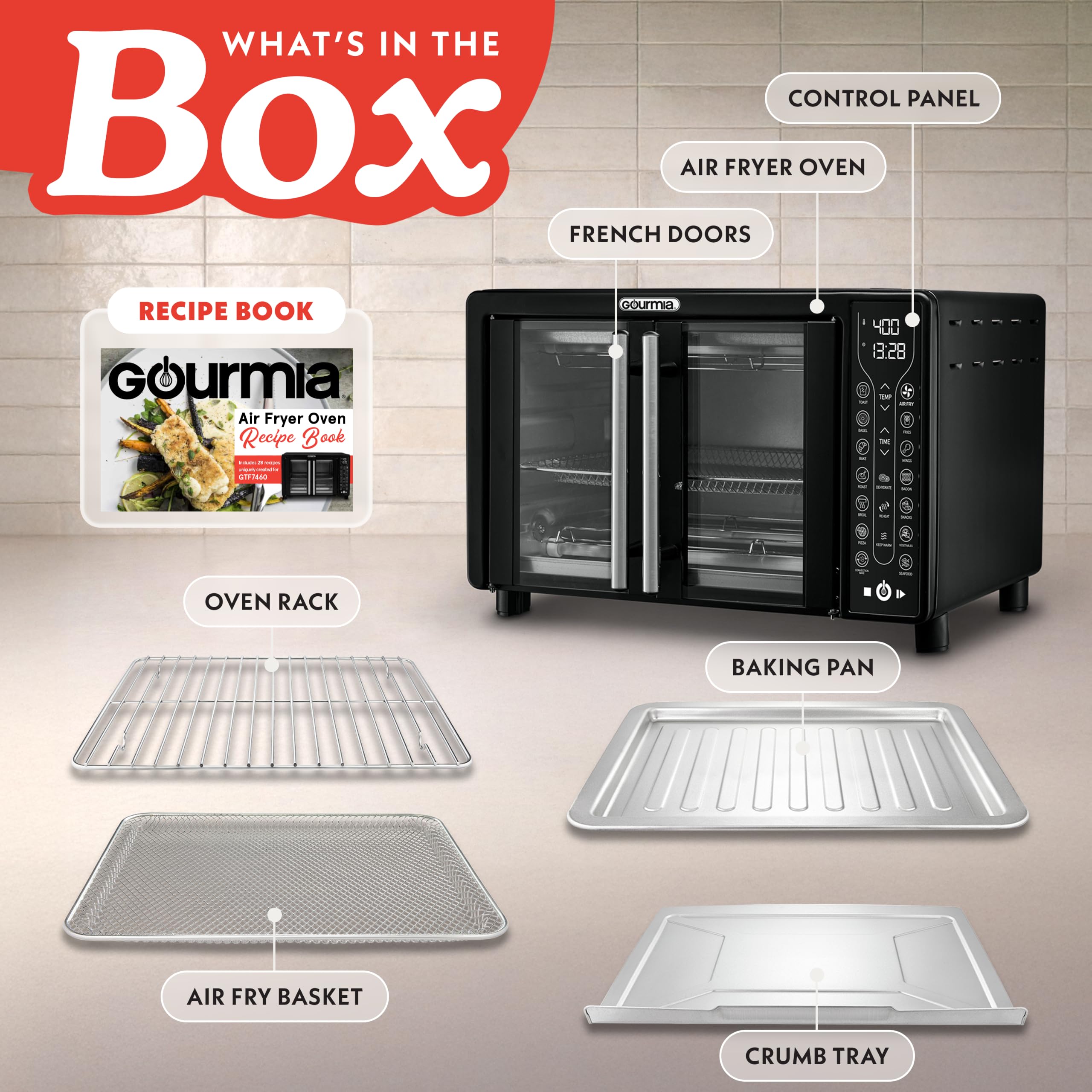 Gourmia French Door Air Fryer Toaster Oven – FryForce 360°, Digital Display