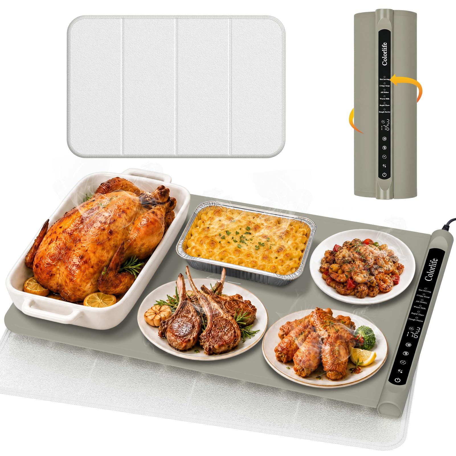 Electric Food Warming Mat with Heat-Resistant Pad