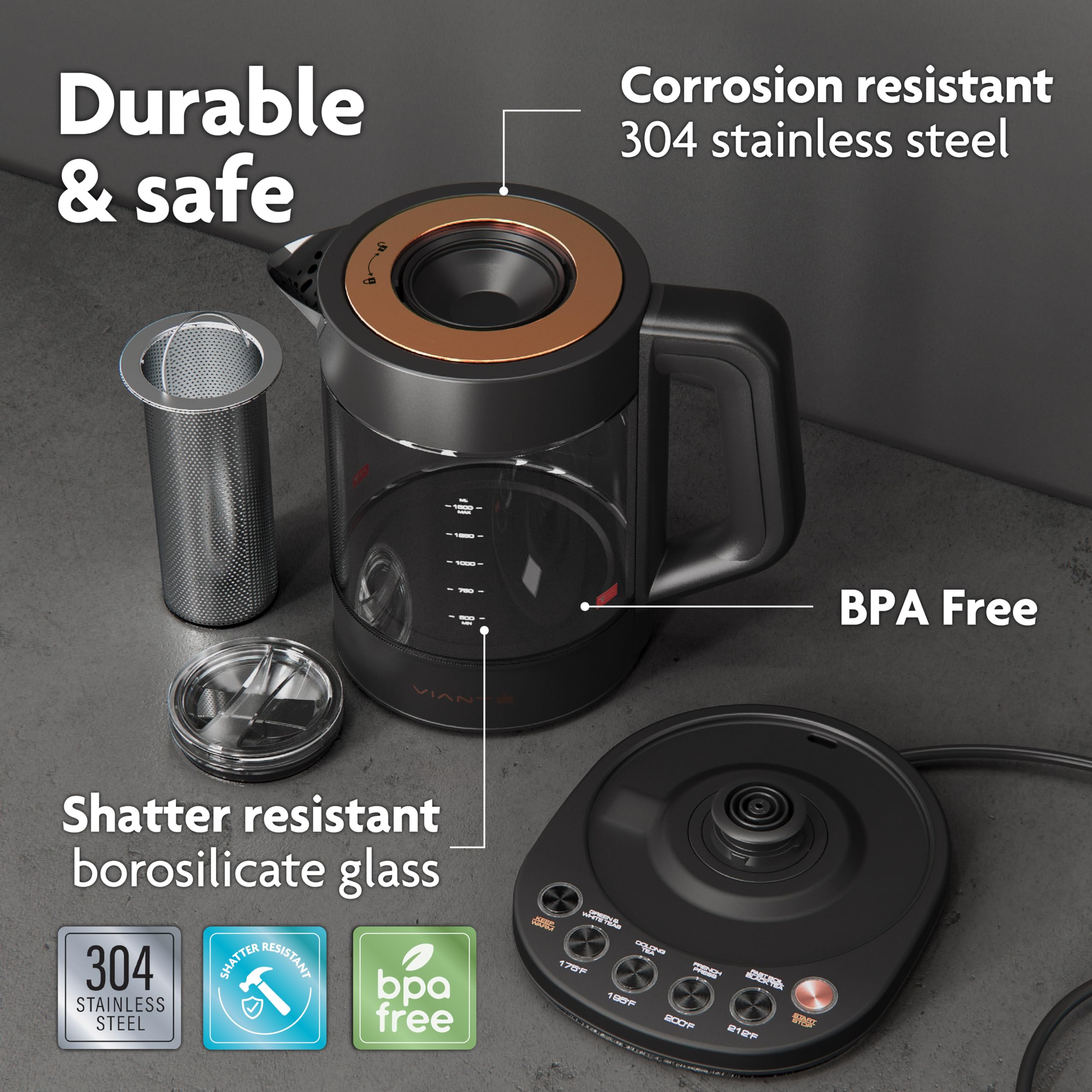 Vianté Hot Tea Maker Electric Glass Kettle