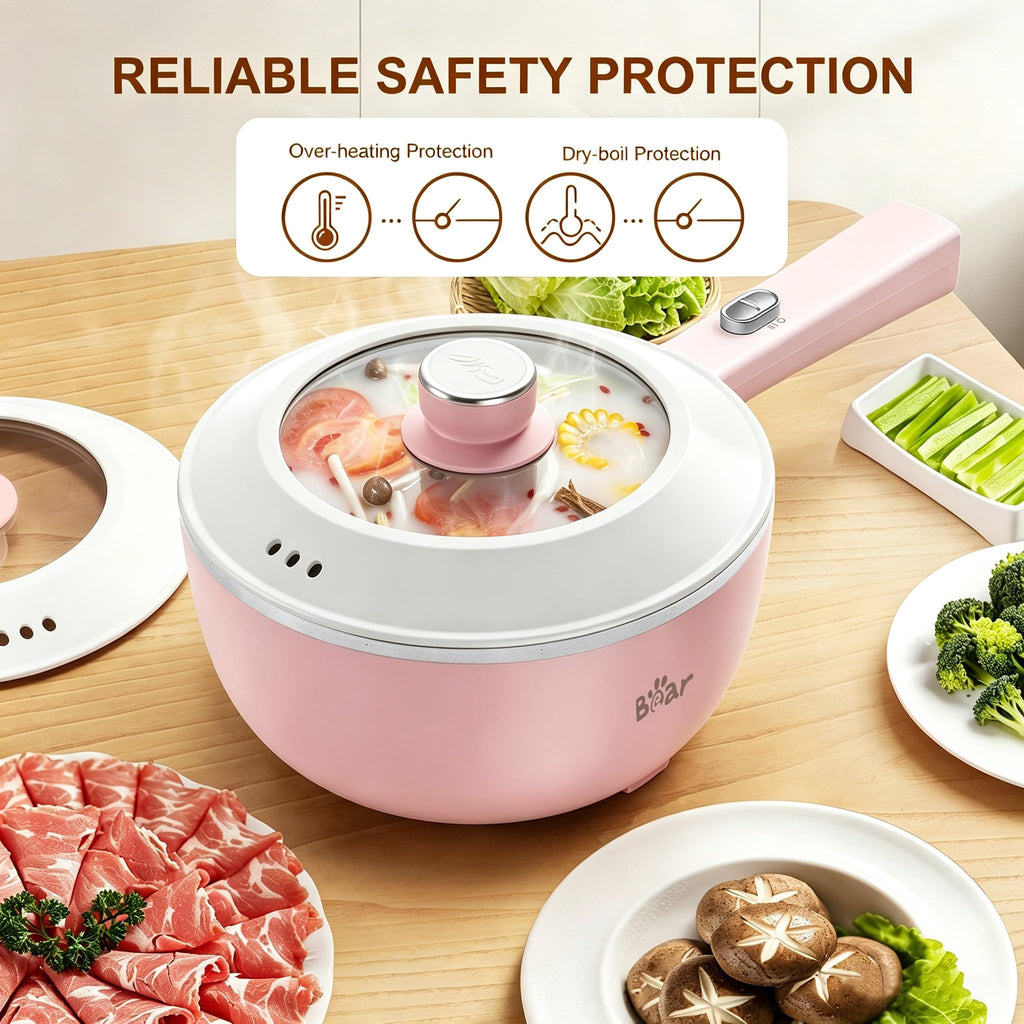 Bear 2L Electric Mini Hot Pot & Rapid Ramen Cooker