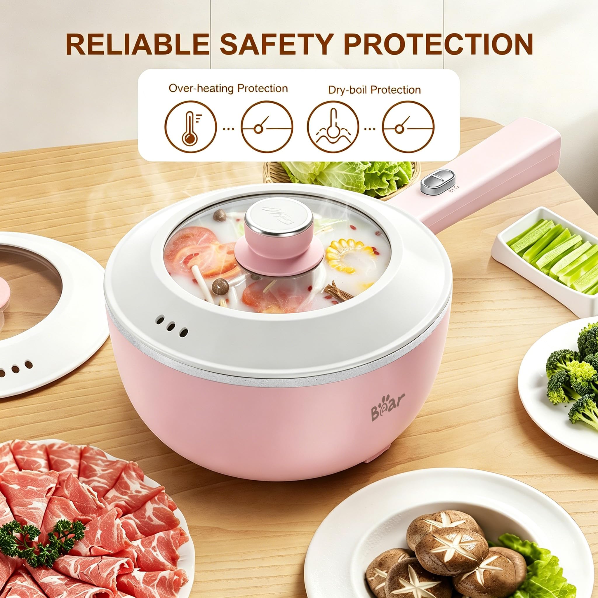 Bear 2L Electric Mini Hot Pot & Rapid Ramen Cooker