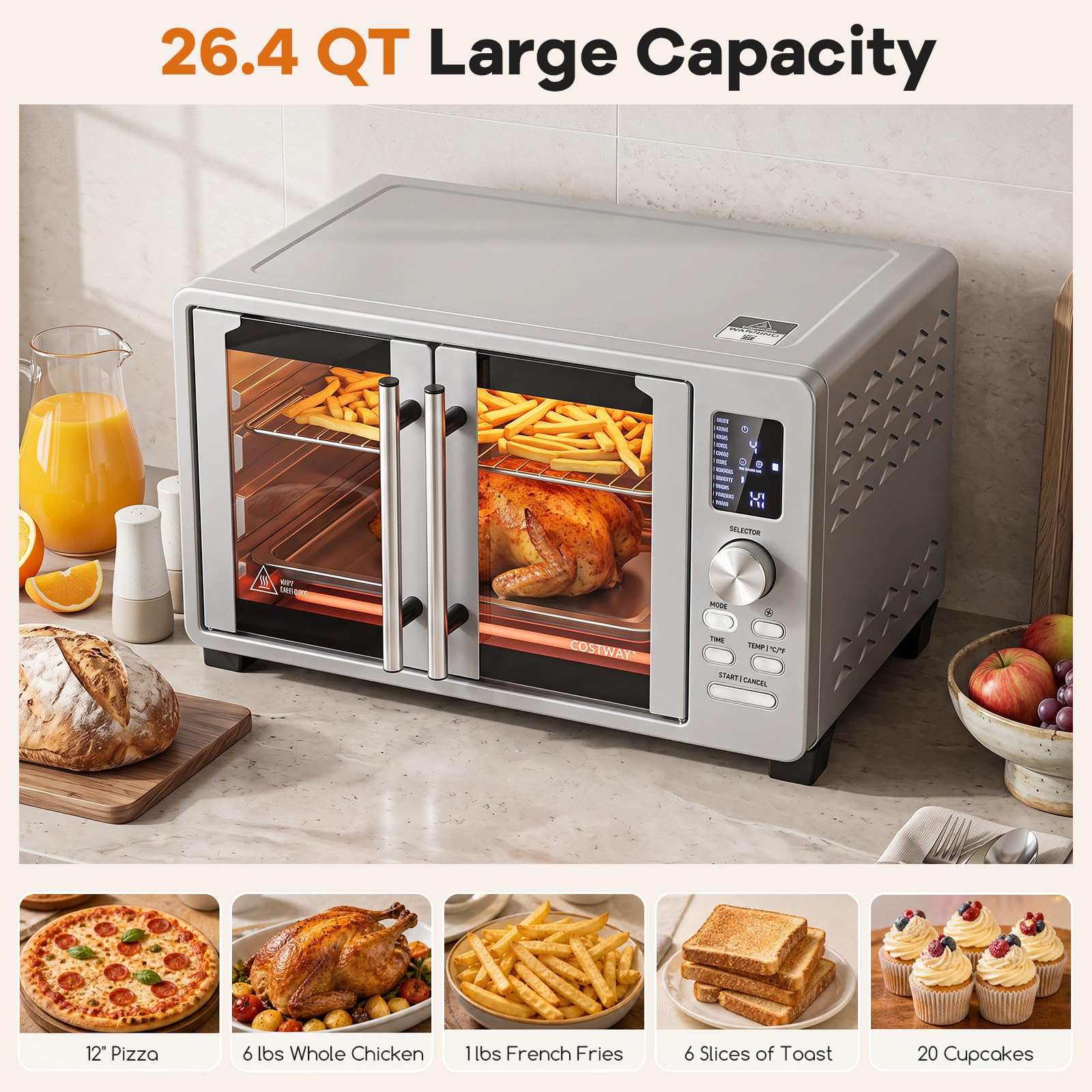 COSTWAY 26.4 QT French Door Toaster Oven with 11 Presets