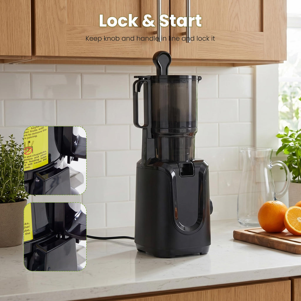 KMFurnila Slow Masticating Juicer Machines, Cold Press Juicer with Safety Lock & Reverse Function, 4.25" Feed Chute for Whole Fruits & Vegetables, High Juice Yield