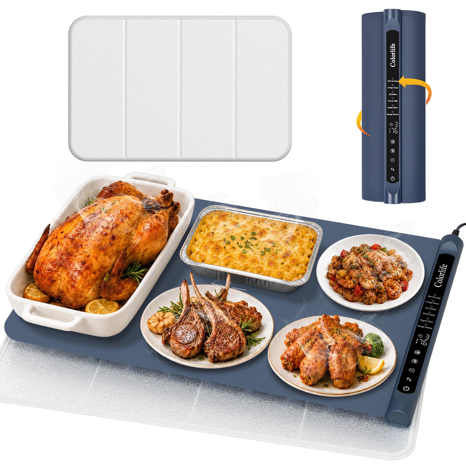 Electric Food Warming Mat with Heat-Resistant Pad