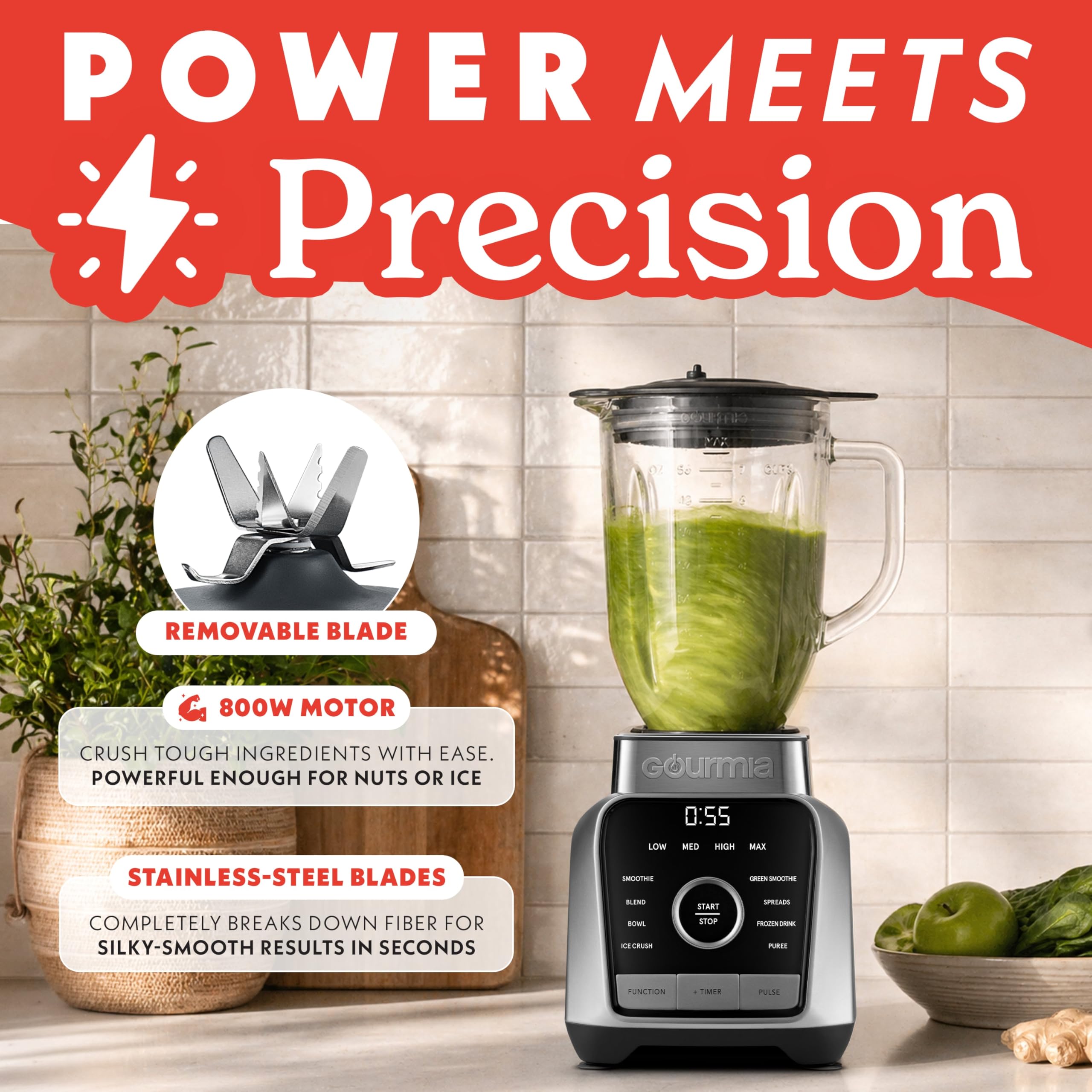 Gourmia 56 oz Digital Countertop Blender with 8 Programs