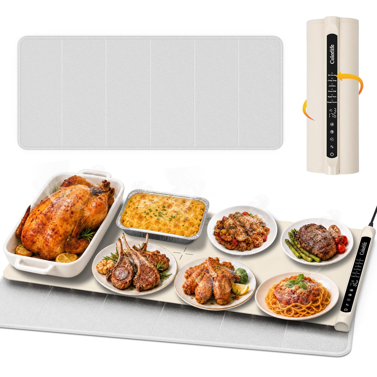 Electric Food Warming Mat with Heat-Resistant Pad