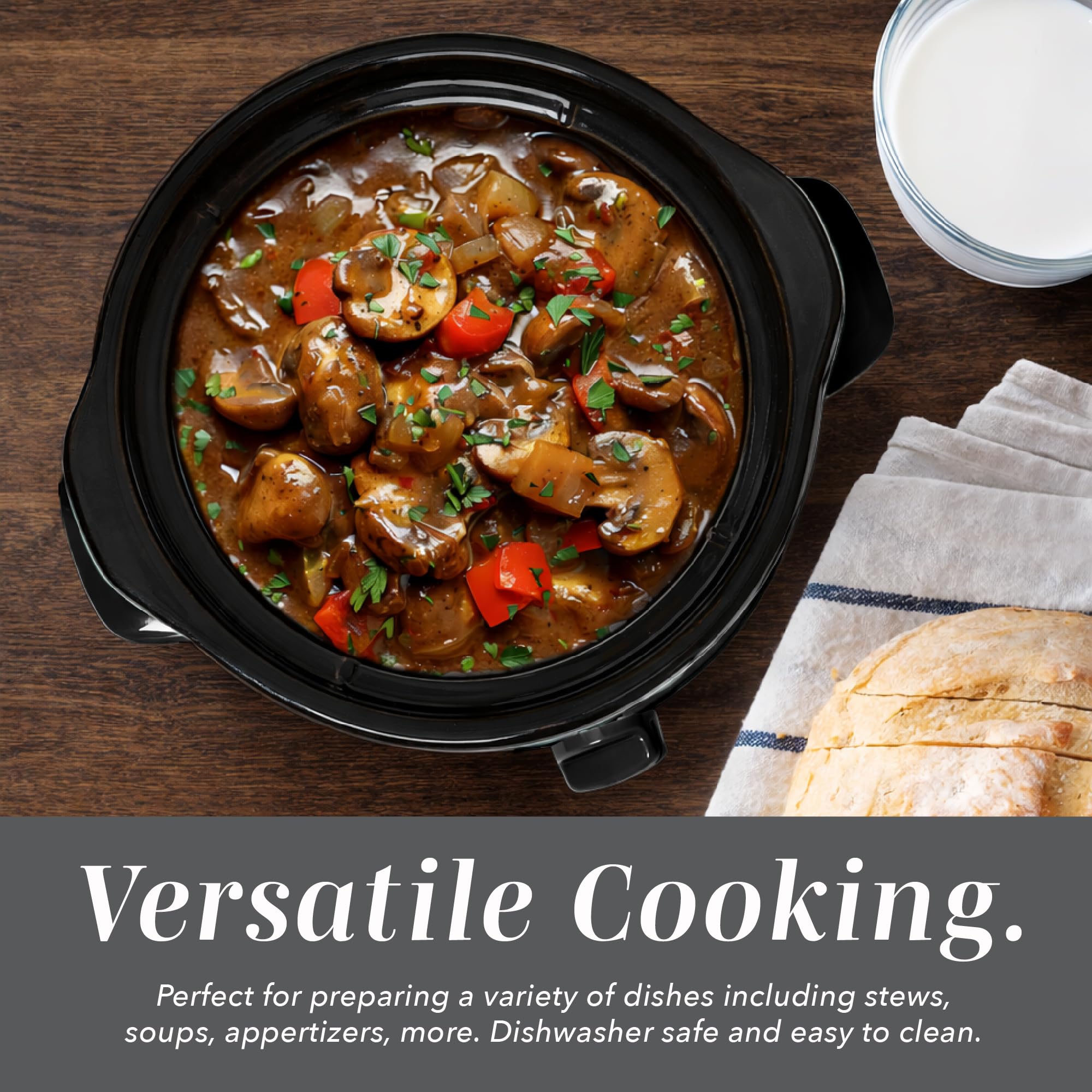 COOK WITH COLOR 2QT Mini Electric Round Slow Cooker - Adjustable Settings, Removable Stoneware Pot, Tempered Glass Lid, Dishwasher Safe, Cool-Touch Side Handles
