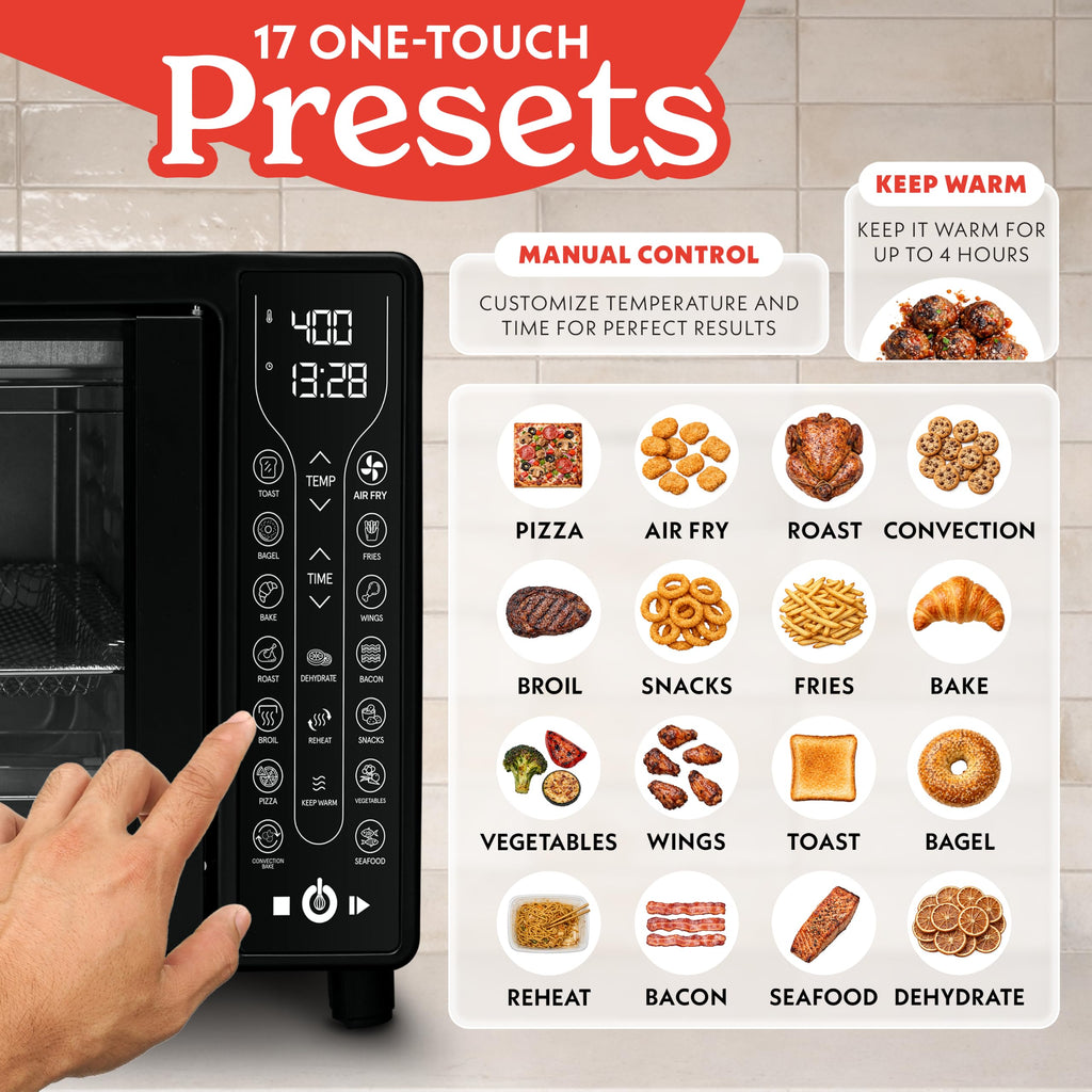 Gourmia French Door Air Fryer Toaster Oven – FryForce 360°, Digital Display