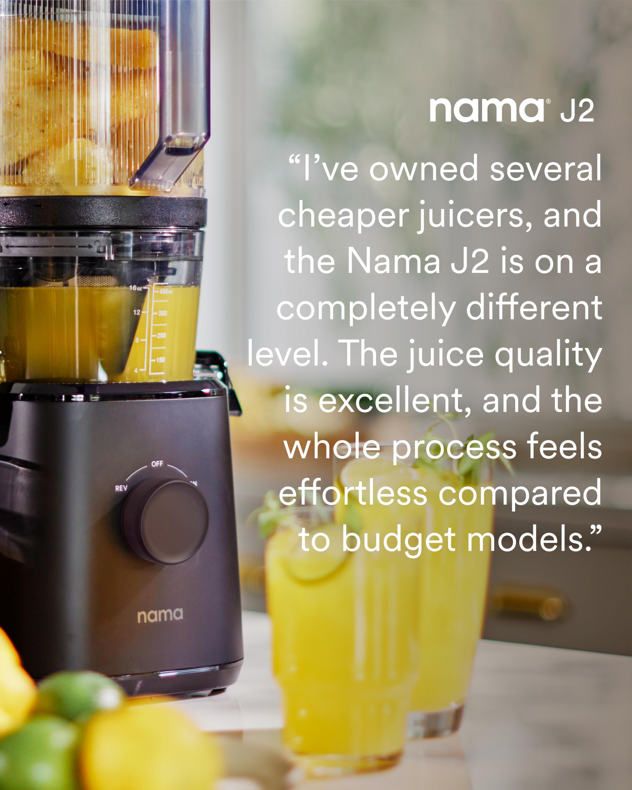 Nama J2 Cold Press Juicer – Self Feeding for Hands-Free Operation with Wide Mouth Hopper for Whole Recipe Loading, Zero Waste Masticating Juicer For More Juice, Less Pulp – Easy Cleanup & Assembly