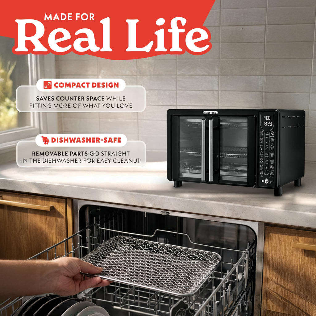 Gourmia French Door Air Fryer Toaster Oven – FryForce 360°, Digital Display