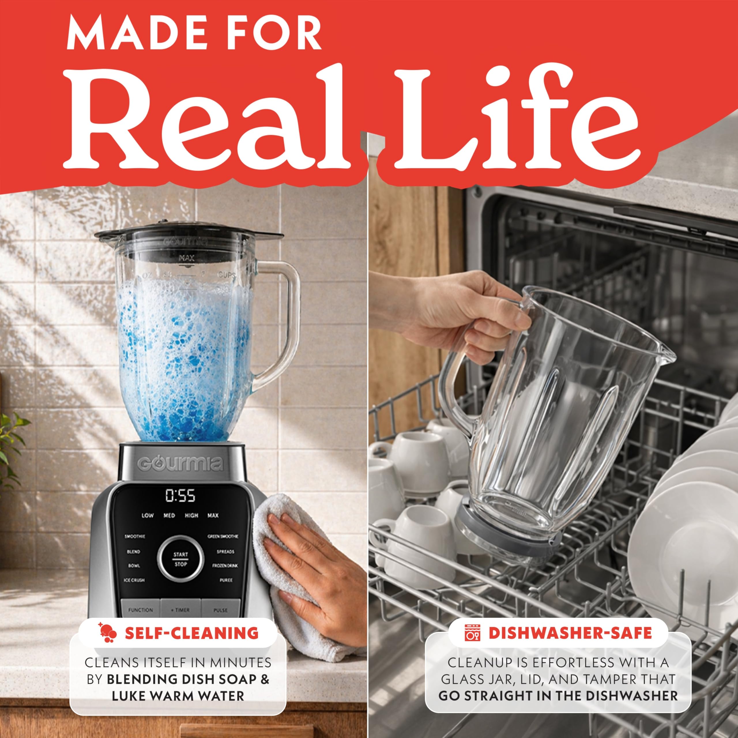 Gourmia 56 oz Digital Countertop Blender with 8 Programs