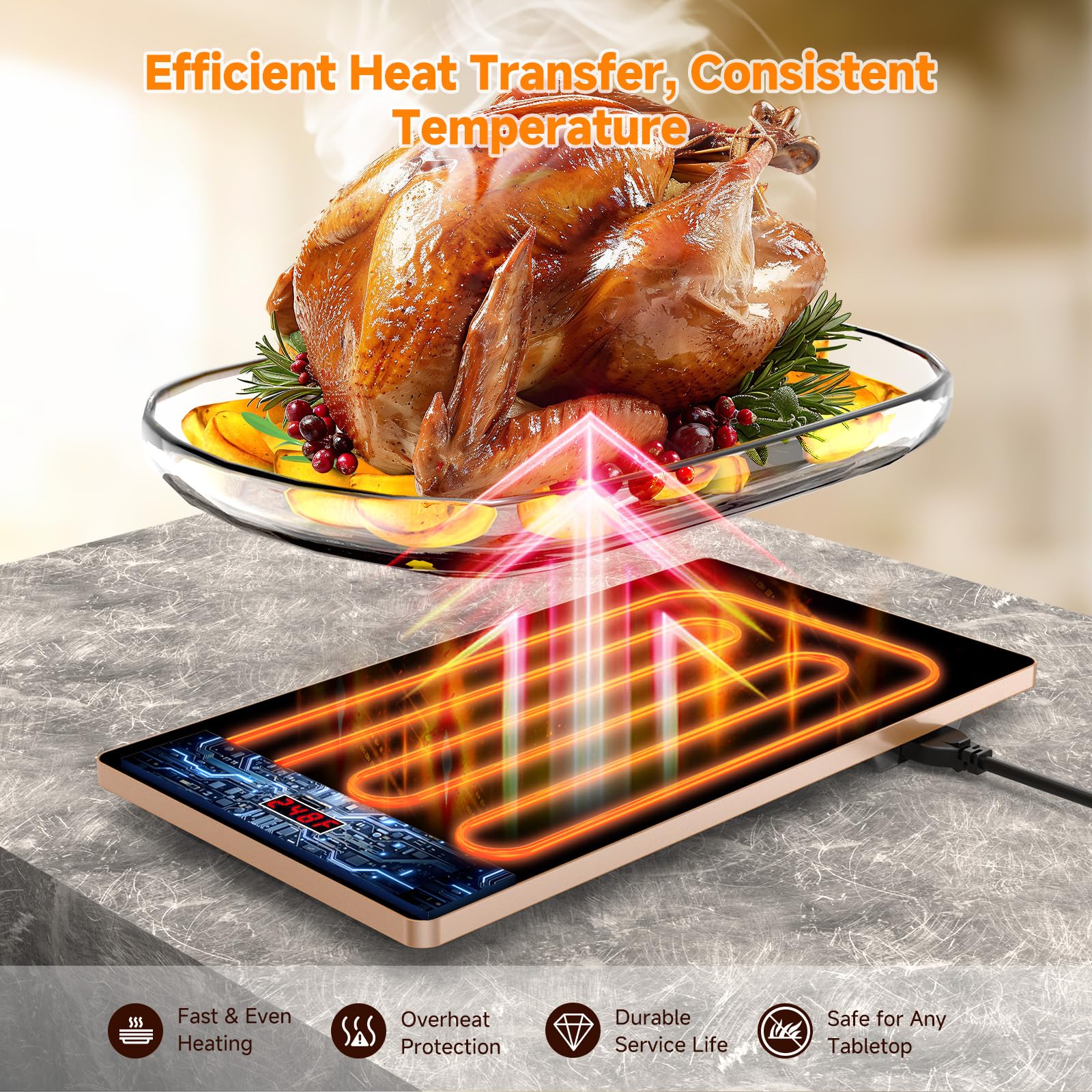 FEPPO 4-in-1 Electric Food Warming Tray for Serving