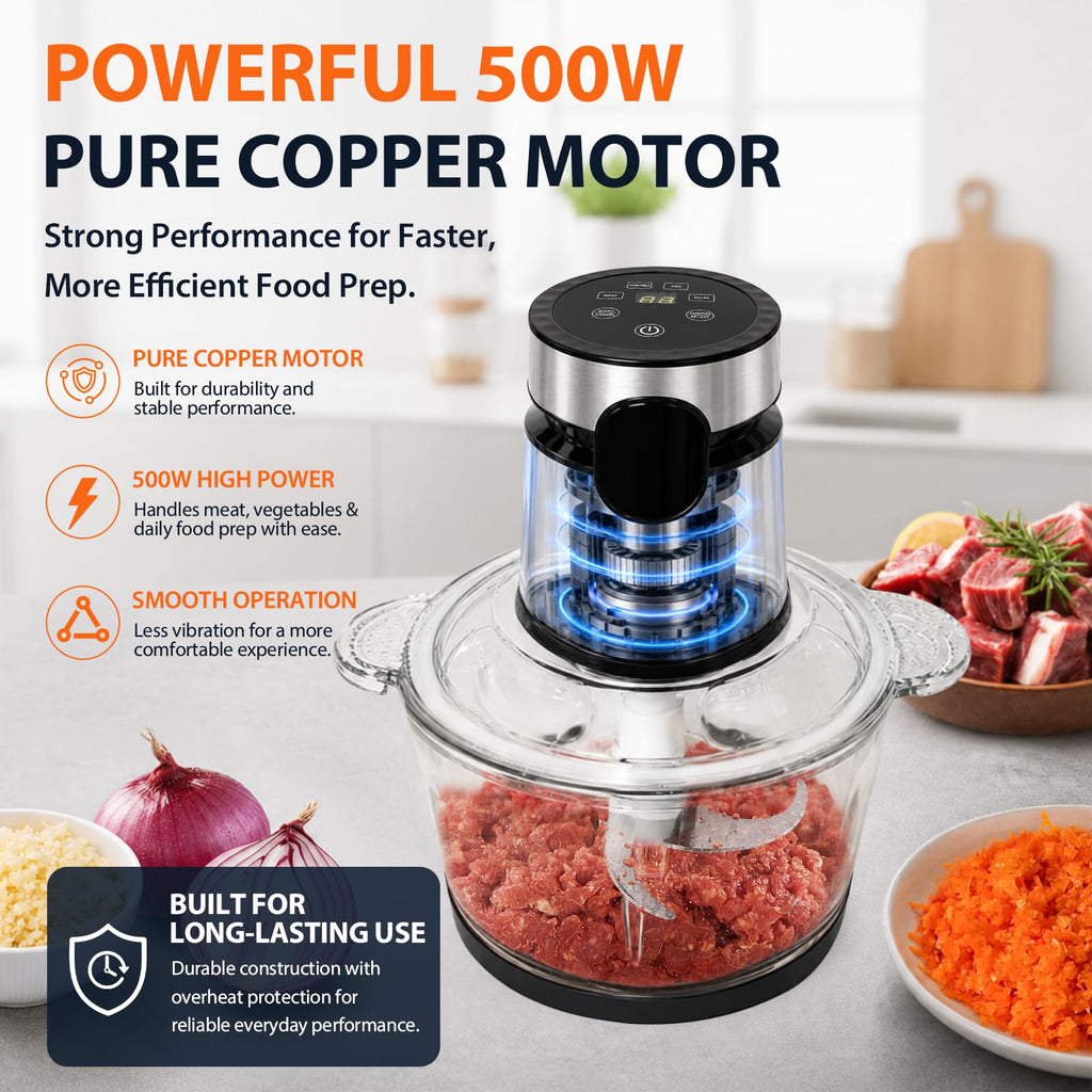 500W Touch-Control Food Processor for Meat & Vegetables
