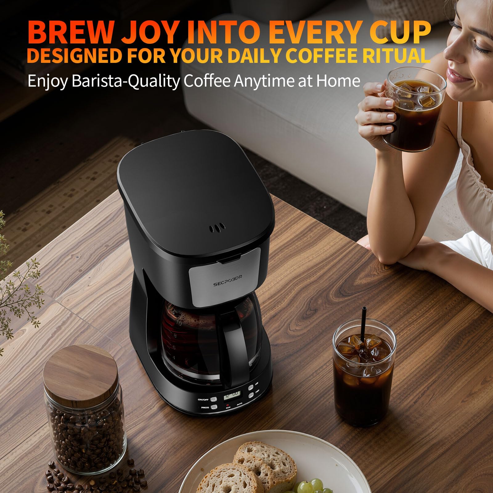SECPOEDR 12 Cup Programmable Drip Coffee Maker, Auto Brew Coffee Machine