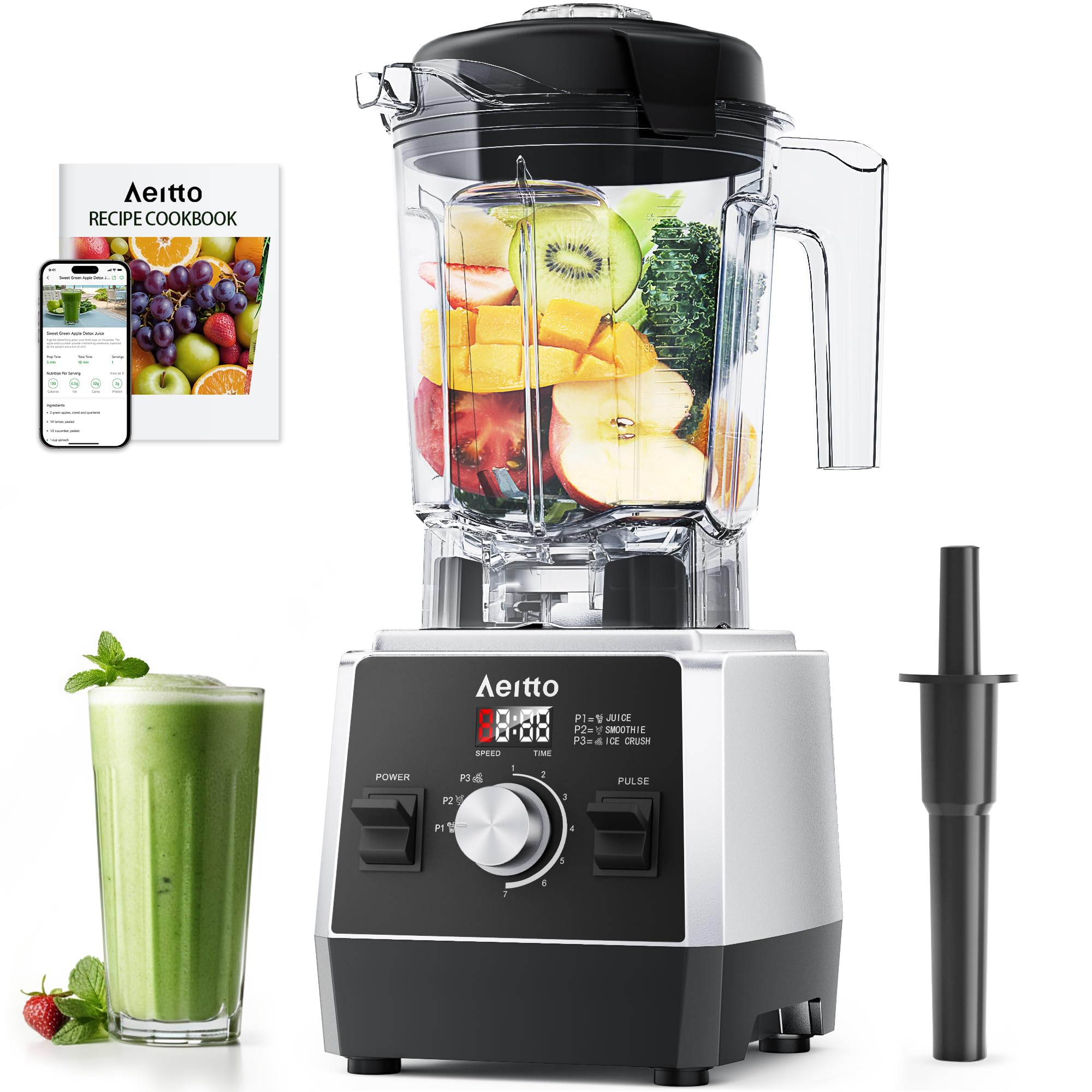 Aeitto 3 Preset Programs & 7 Speeds Professional Countertop Blender for Smoothies MAY