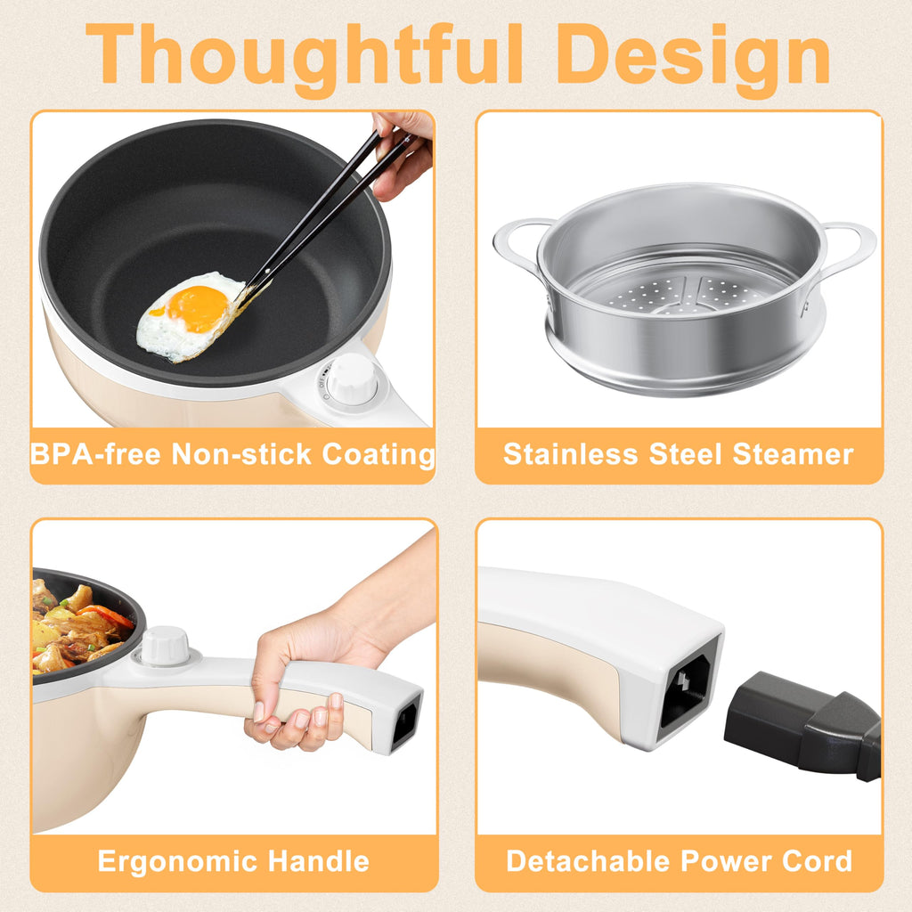 Dezin 1.5L Portable Electric Hot Pot & Nonstick Sauté Pan