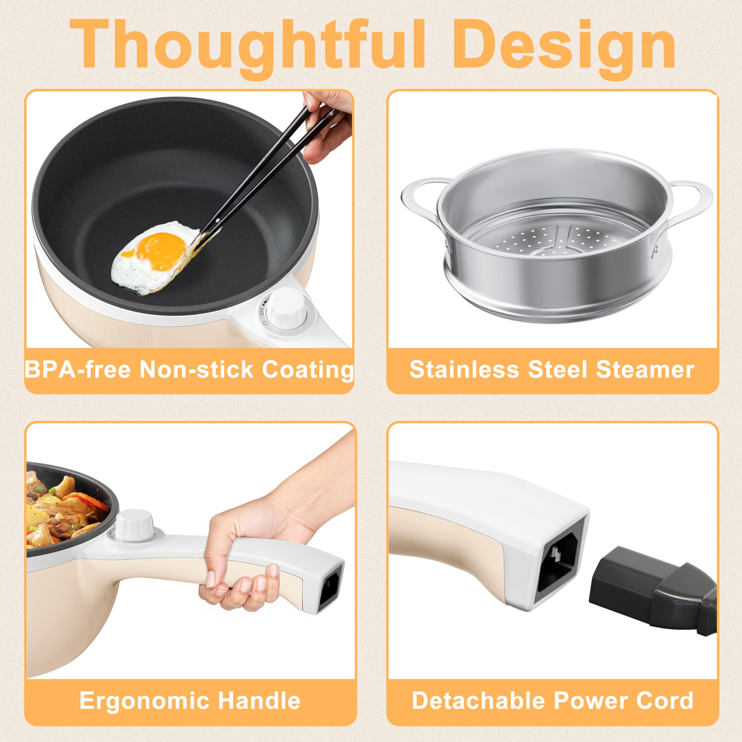 Dezin 1.5L Portable Electric Hot Pot & Nonstick Sauté Pan