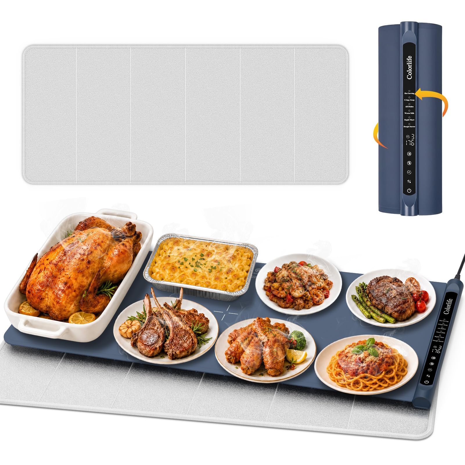 Electric Food Warming Mat with Heat-Resistant Pad