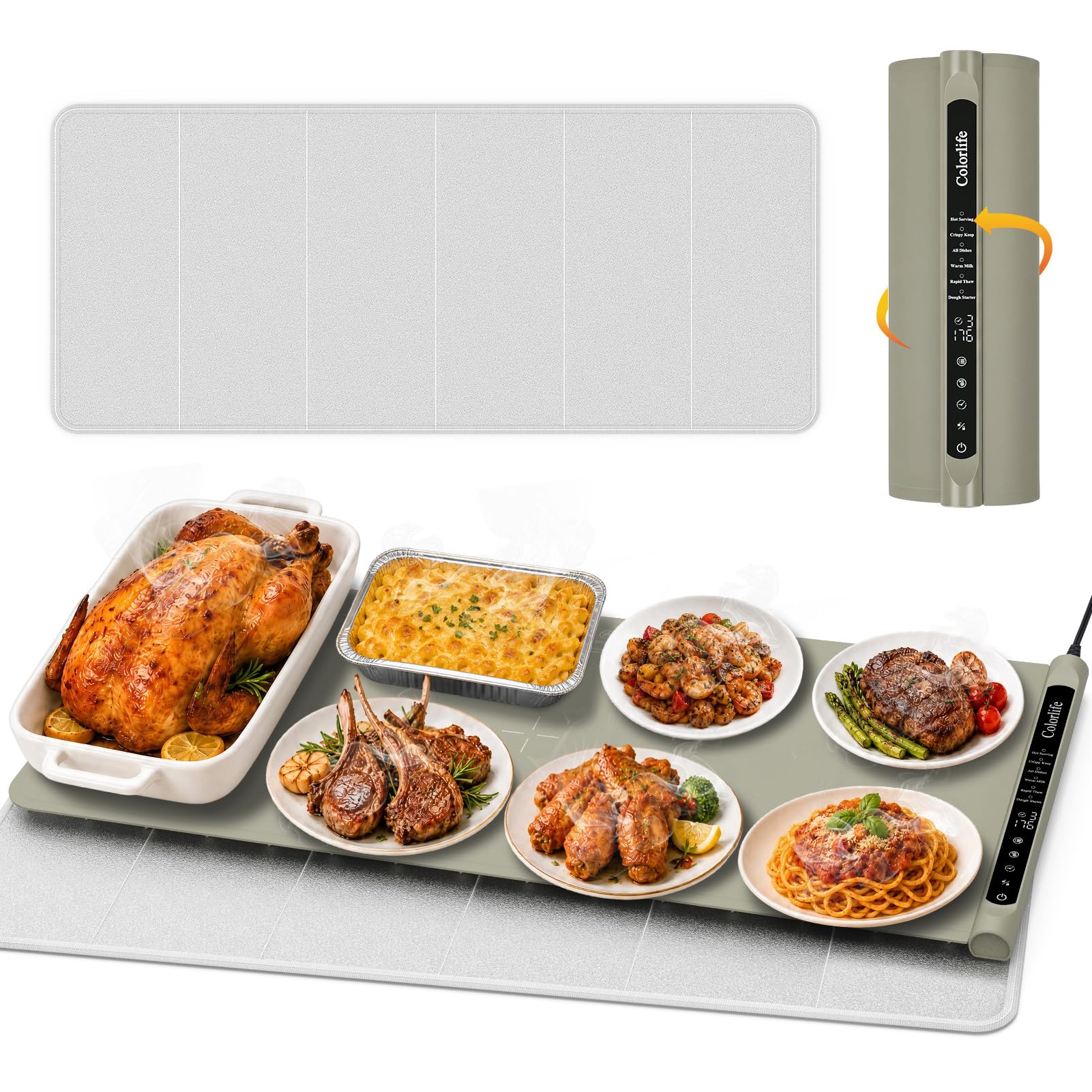 Electric Food Warming Mat with Heat-Resistant Pad