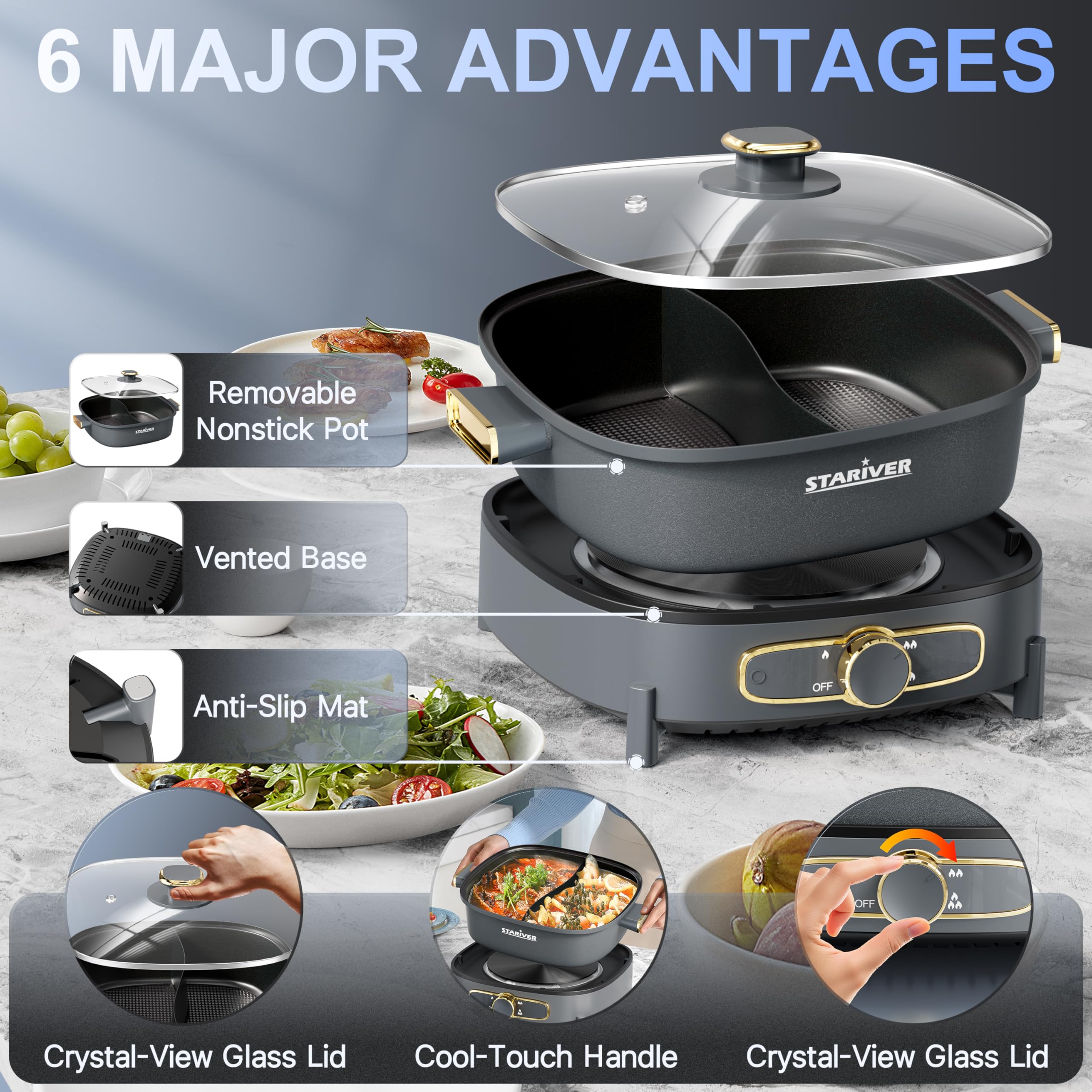 Stariver Electric Hot Pot with Dual-Sided Divider
