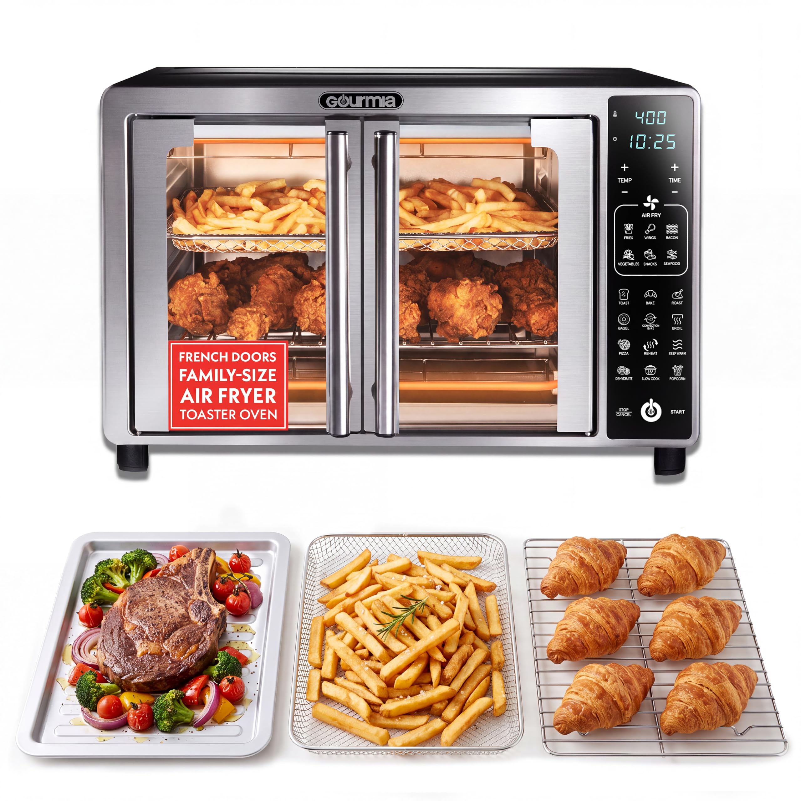Gourmia French Door Air Fryer Toaster Oven with Digital Display