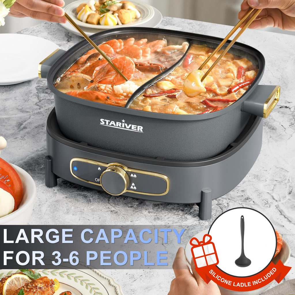 Stariver Electric Hot Pot with Dual-Sided Divider