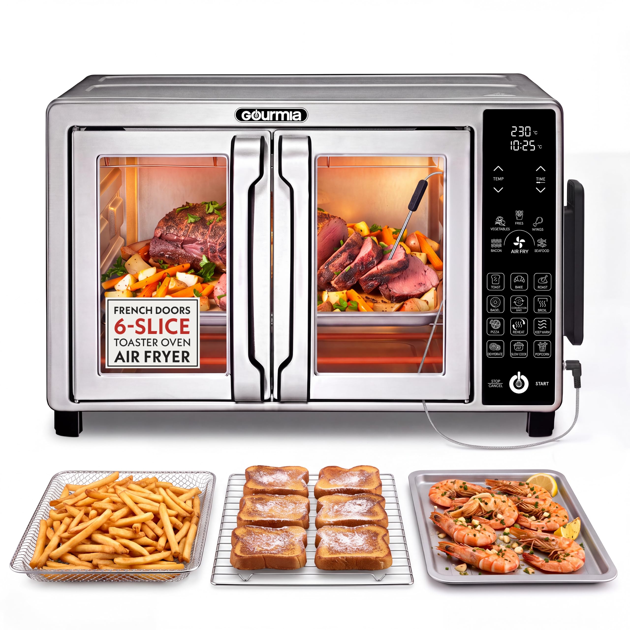 Gourmia French Door Air Fryer Toaster Oven with Digital Display
