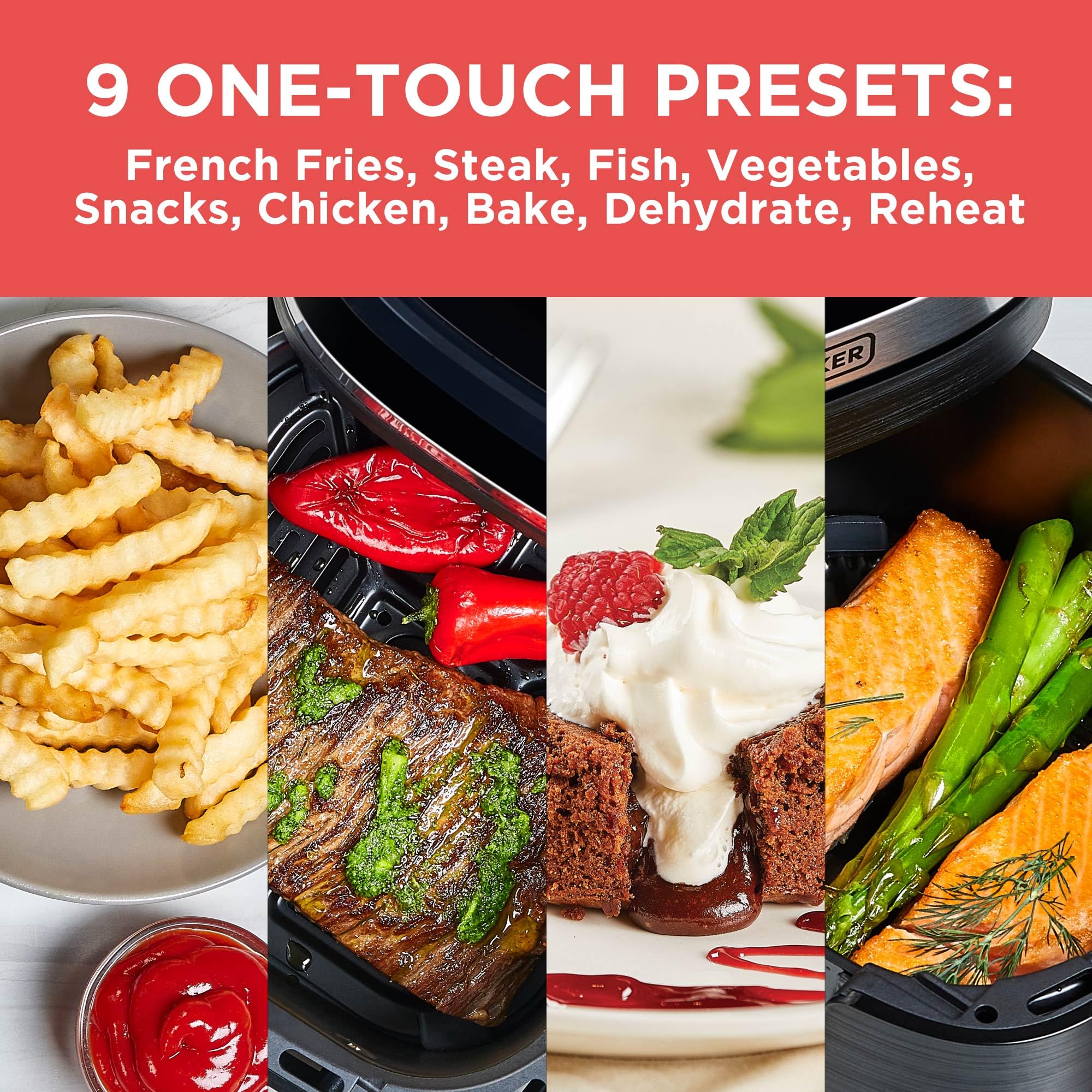 BLACK+DECKER Purify Air Fryer, Timer with Auto Shut-off and Shake Reminder, LED Touchscreen and 9 presets