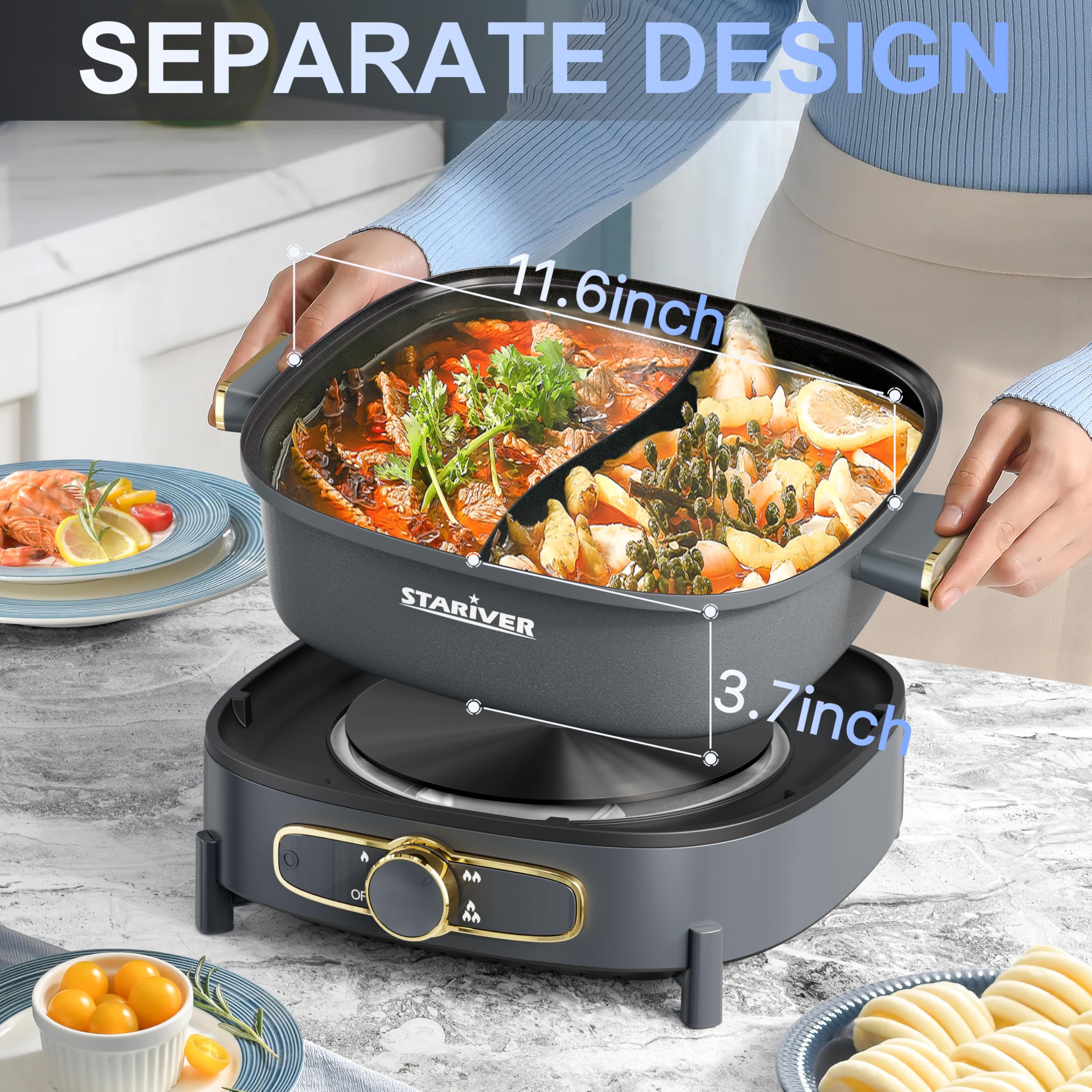 Stariver Electric Hot Pot with Dual-Sided Divider